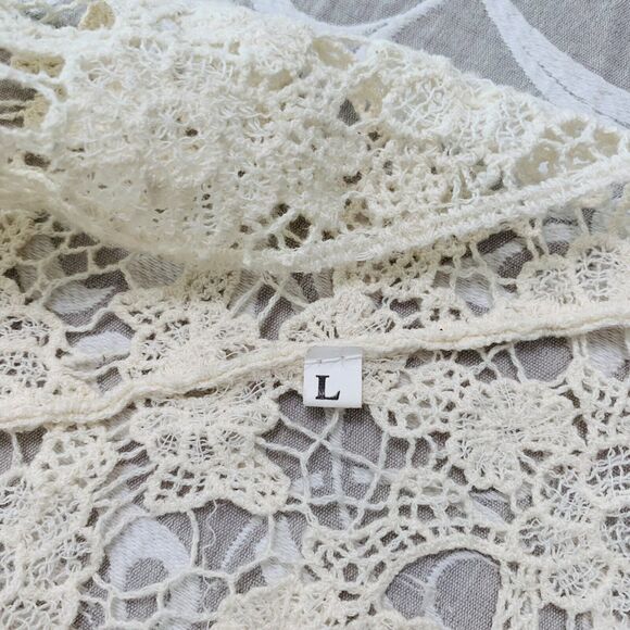 Blouse Woman Large Ivory Crochet Scallop Edge Sheer Razorback Sleeveless Cottage - Picture 3 of 7